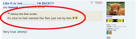 Tomvet nice to be back comment